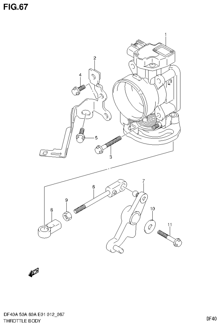 Suzuki DF40AST, DF50A, DF50ATH THROTTLE BODY (DF50ATH E1) parts diagram